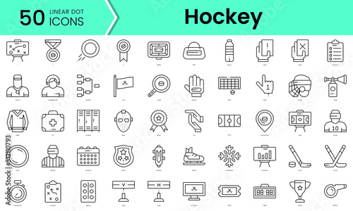 hockey Icons bundle. Linear dot style Icons. Vector illustration