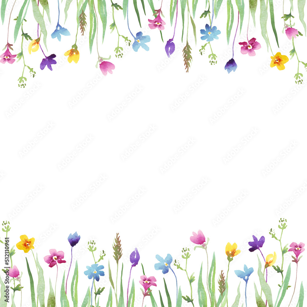 Obraz premium Wildflowers frame. Watercolor clipart