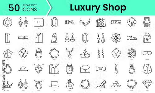 luxury shop Icons bundle. Linear dot style Icons. Vector illustration