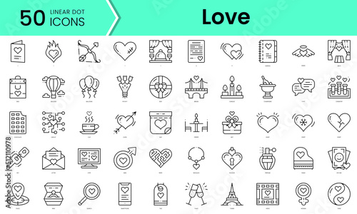 love Icons bundle. Linear dot style Icons. Vector illustration