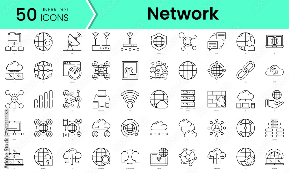 network Icons bundle. Linear dot style Icons. Vector illustration