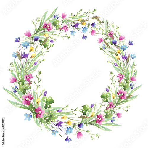 Wildflowers wreath. Watercolor clipart