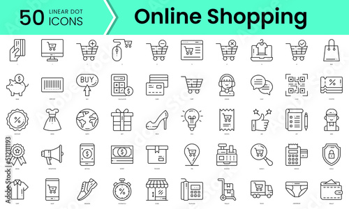online shopping Icons bundle. Linear dot style Icons. Vector illustration