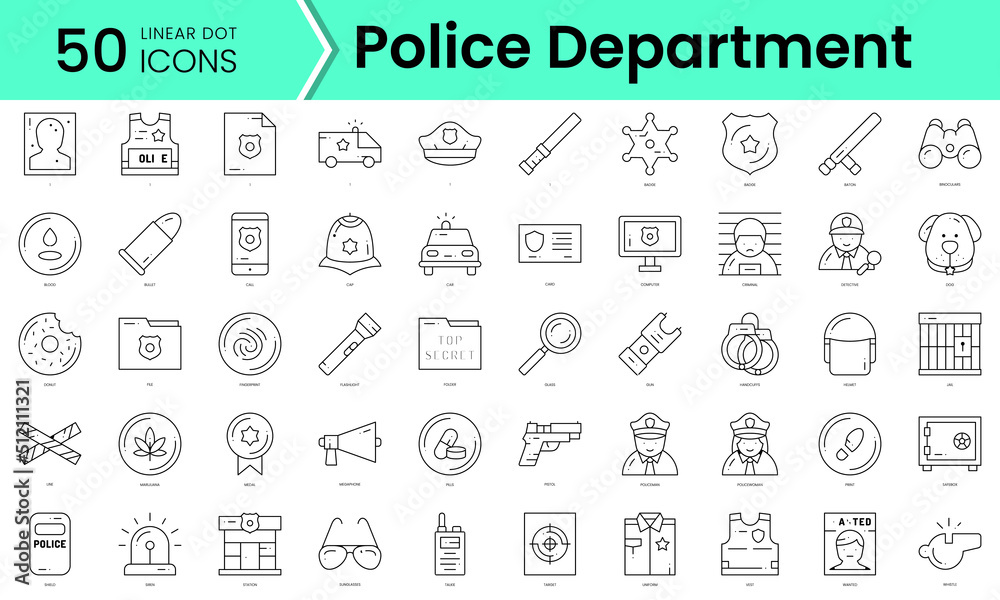 police department Icons bundle. Linear dot style Icons. Vector illustration