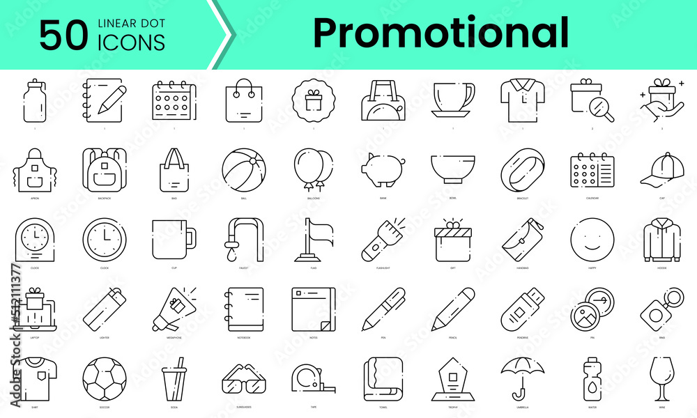 promotional Icons bundle. Linear dot style Icons. Vector illustration