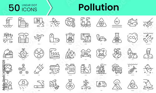 pollution Icons bundle. Linear dot style Icons. Vector illustration