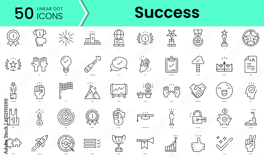 success Icons bundle. Linear dot style Icons. Vector illustration
