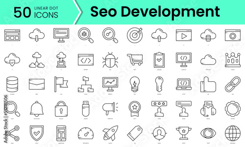 seo development Icons bundle. Linear dot style Icons. Vector illustration