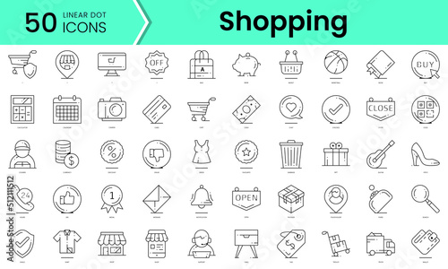 shopping Icons bundle. Linear dot style Icons. Vector illustration