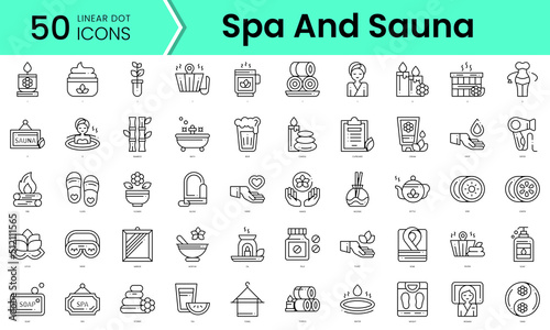 spa and sauna Icons bundle. Linear dot style Icons. Vector illustration