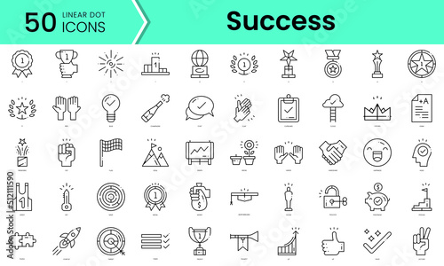 success Icons bundle. Linear dot style Icons. Vector illustration