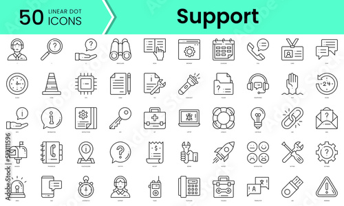support Icons bundle. Linear dot style Icons. Vector illustration