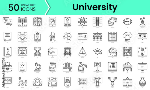 university Icons bundle. Linear dot style Icons. Vector illustration