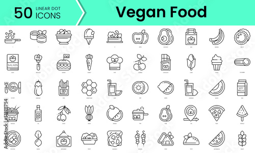 vegan food Icons bundle. Linear dot style Icons. Vector illustration