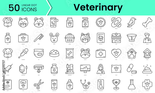 veterinary Icons bundle. Linear dot style Icons. Vector illustration