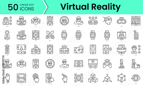 virtual reality Icons bundle. Linear dot style Icons. Vector illustration