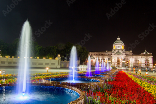 Royal winter festival,Oon Ai Rak Klay Kwam Nao,at Royal Plaza,Dusit Palace and Sanam Suea Pa,Bangkok,Thailand on February16,2018:Anantasamakhom Throne Hall and beautiful fountains.