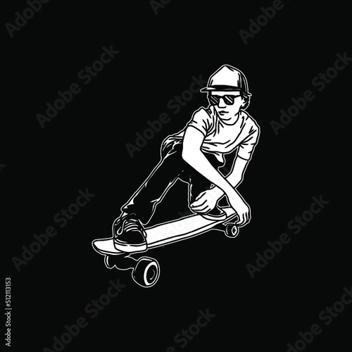 vector tracing of people playing skateboard used for illustration and branding on black background