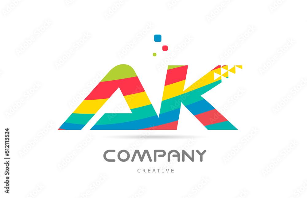AK combination colorful alphabet letter logo icon design. Colored creative template design for company or business AK combination colorful alphabet letter logo icon design. Colored creative template design for company or business