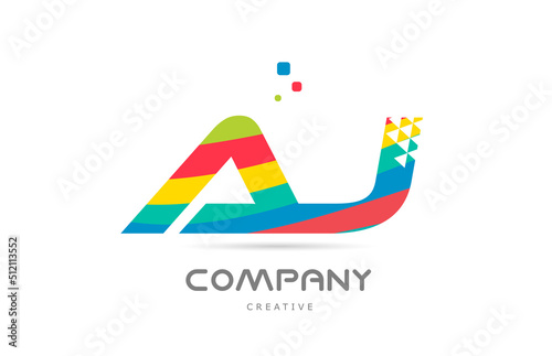 AJ combination colorful alphabet letter logo icon design. Colored creative template design for company or business