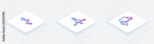 Set Isometric line Arrow  and Delivery tracking. White square button. Vector