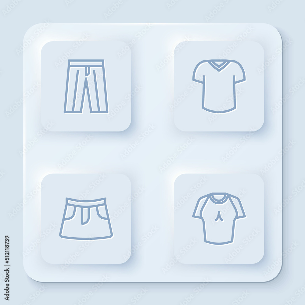 Set line Pants, T-shirt, Skirt and . White square button. Vector Set line Pants, T-shirt, Skirt and . White square button. Vector