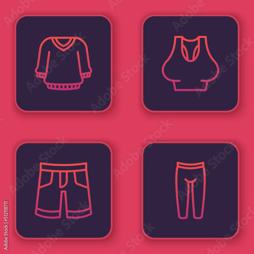 Set line Sweater  Short or pants  Undershirt and Leggings. Blue square button. Vector