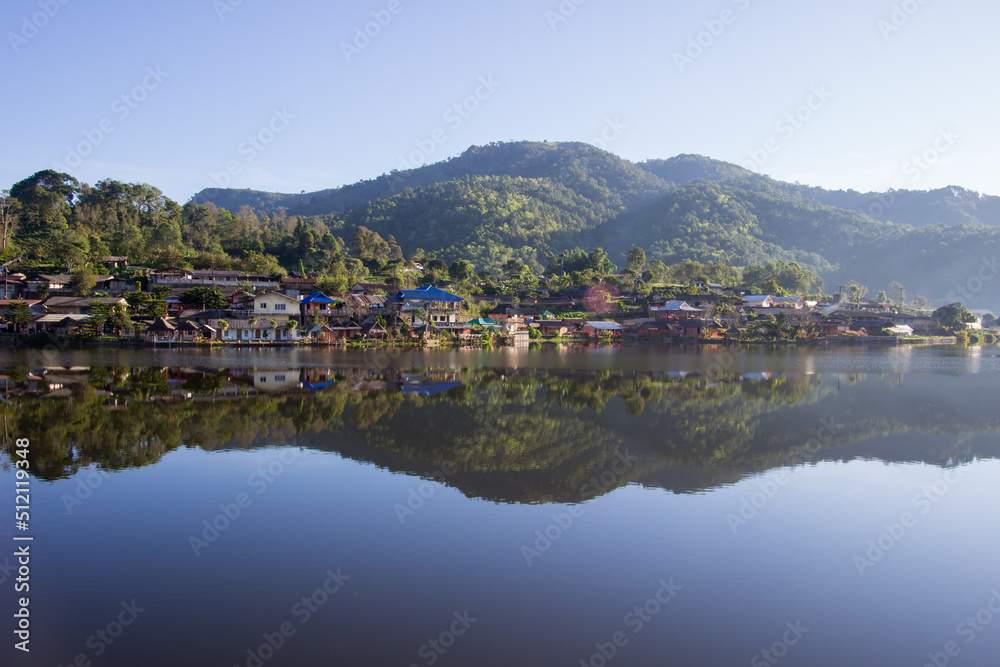 Scenery of Chinese community and reservoir of Ban Rak Thai Village,near Thai-Myanmar border,Mae Hong Son province,Northern Thailand.