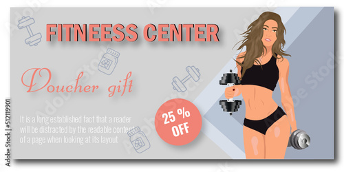 Card promotion voucher banner background with fitness girl
