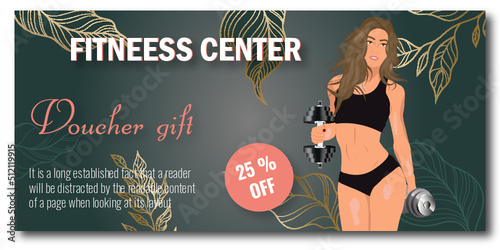 Card promotion voucher banner background with fitness girl	
