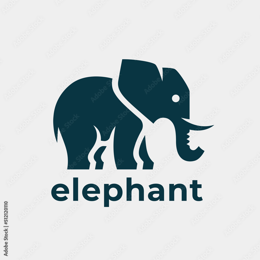 Friendly elephant Logo. Wild animal tusk and trunk icon. Simple African wildlife symbol. Vector illustration.