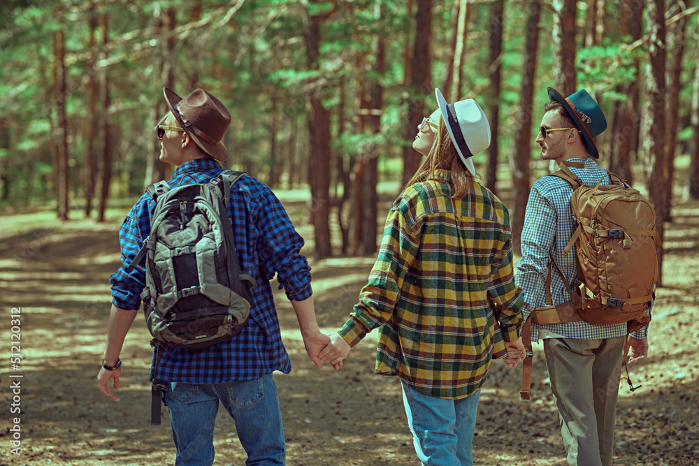 friends hiking in forest