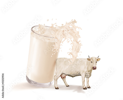 Obraz na plátně lait, vache à lait, en verre, boire, verser, full, débordé, blanc, aliment, sain