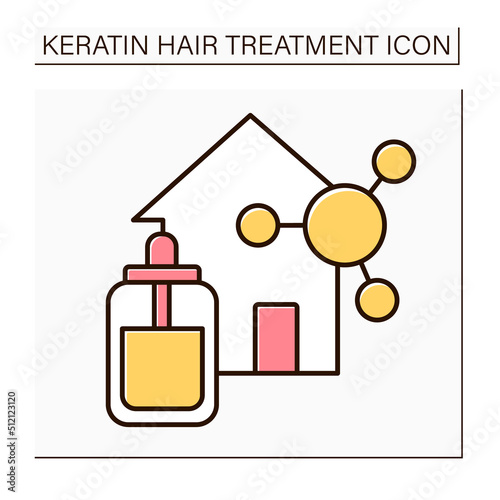 Keratin treatment color icon. Home hair care. Serum, shampoo and other cosmetic use at home. Beauty procedure concept. Isolated vector illustration