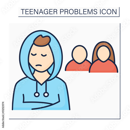 Ignore color icon. Ignoring parental advice. Avoid communication with relatives. Misunderstanding between child and parents.Teenager problem concept. Isolated vector illustration