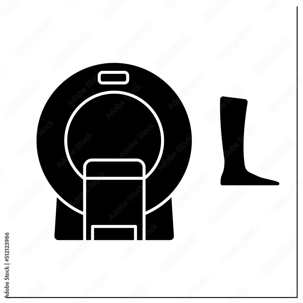 CT scan glyph icon. Computed tomography. Medical imaging technique used in radiology to get detailed images of bones.Healthcare concept.Filled flat sign. Isolated silhouette vector illustration