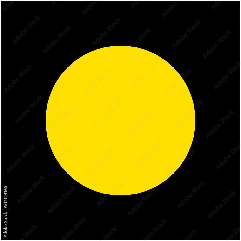 Yellow solid dot on black background. Isolated yellow dot