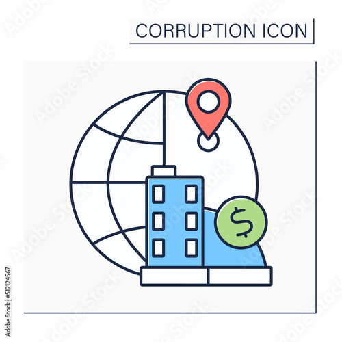 Offshore financial center color icon.International financial system.Legislation of countries exempted from taxation income of companies.Corruption concept. Isolated vector illustration 