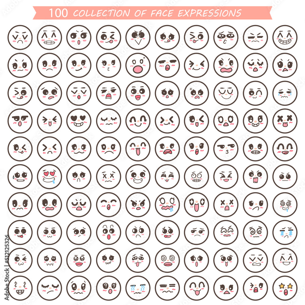 collection of emoji emoticons, face expression feelings collection illustration and vector