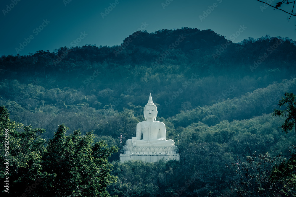 Luang Por Khao or white big Buddha on Si Siat Mountain,Wat Theppitak Punnaram,Phaya Yen,Pakchong district,Nakhon Ratchasima,northeastern Thailand.The statue was named Buddha Sakkol Sima Mongkol.
