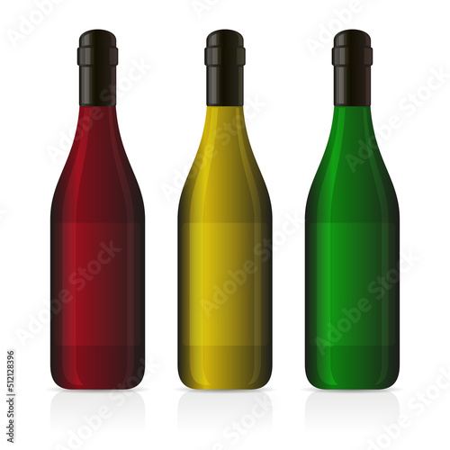 Color Glass Vine Bottle Set on White Background. Vector