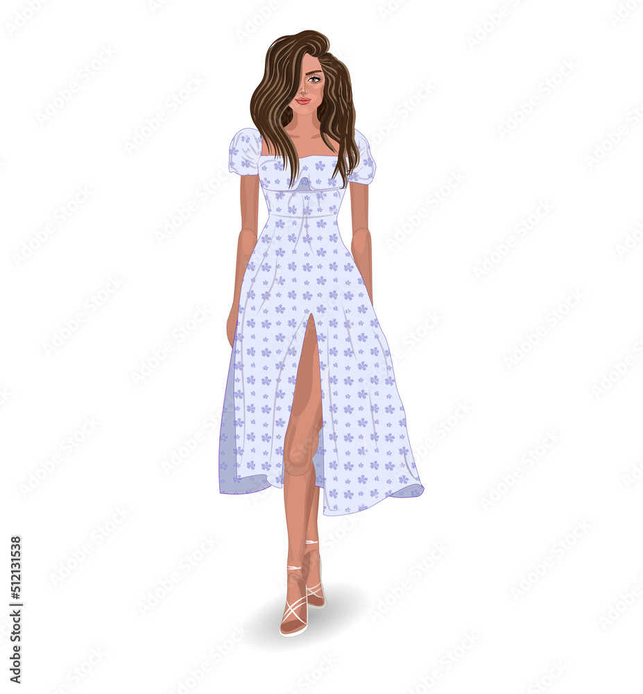 fashion vector illustration, woman isolated in dress, front view fashion vector illustration, woman isolated in dress, front view