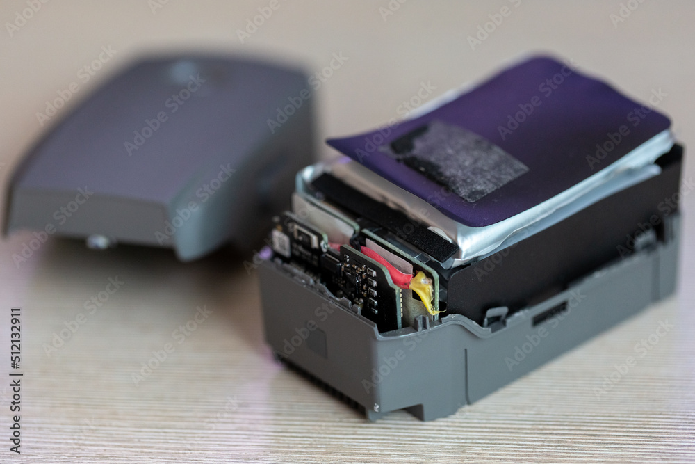 Disassembled drone battery, swollen battery, repair and maintenance of