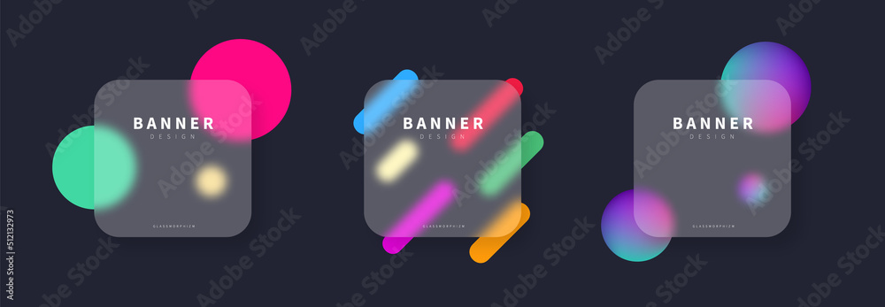 Glassmorphism style frame. Trendy set of abstract banners template. Vector realistic glass morphism effect banners design. Glassmorphism style frame. Trendy set of abstract banners template. Vector realistic glass morphism effect banners design.