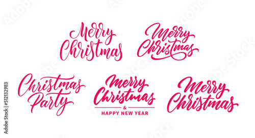 Merry christmas hand drawn lettering. Xmas holiday design, calligraphy. Set of drawn lettering for Christmas.