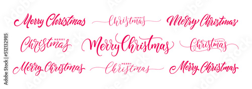 Merry christmas hand drawn lettering. Xmas script calligraphy. Set of drawn lettering for Christmas. Xmas holiday design, calligraphy. Vector illustration