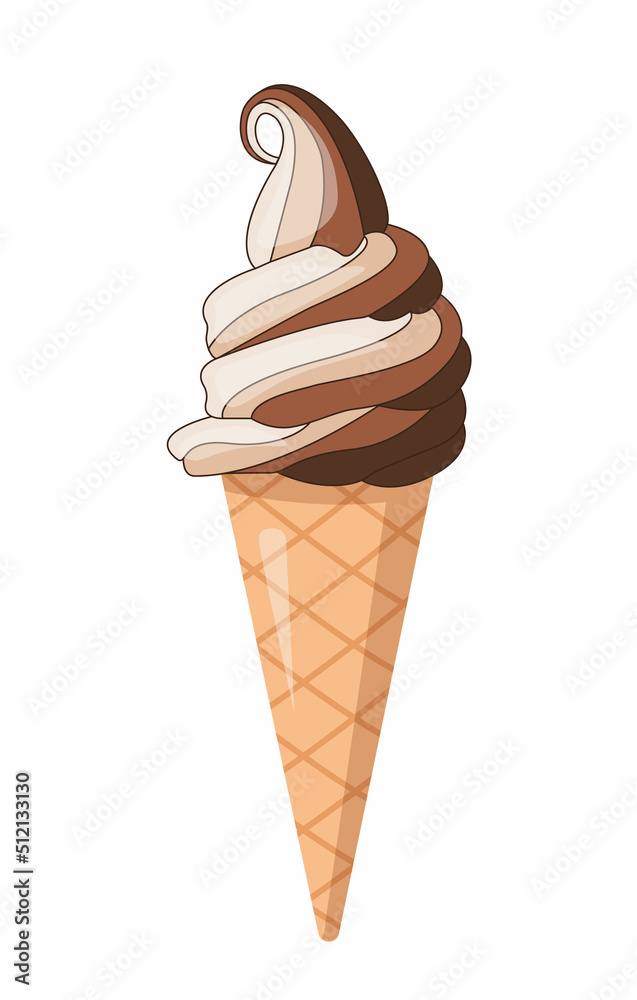 Ice cream chocolate vector. Vanila dessert summer illustration. Frozen snack. Waffle ice cream. Isolated bachgraund Ice cream chocolate vector. Vanila dessert summer illustration. Frozen snack. Waffle ice cream. Isolated bachgraund