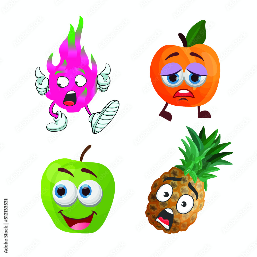Funny Fruit and Vegetable Face Icon Vector Collection