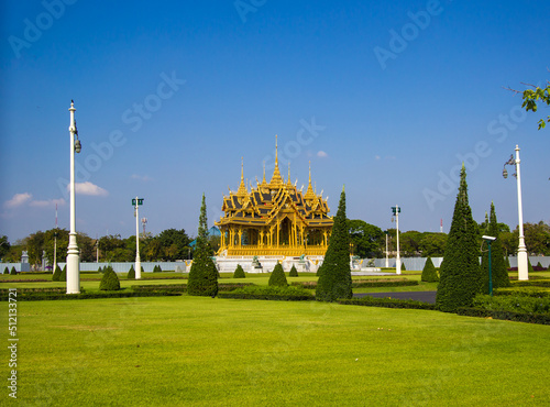 Royal Plaza,Dusit Palace and Sanam Suea Pa,Bangkok,Thailand on March 3,2018:Memorial Crowns of the Auspice or Borommangalanusarani Pavilion in the area of Anantasamakhom Throne Hall photo