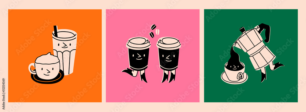 Cute cup coffee cartoon hand drawn style Vector Image